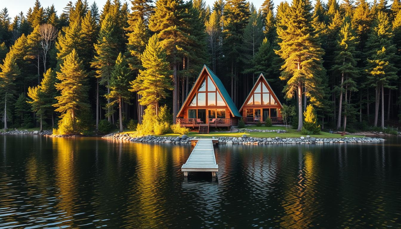 A-frame cabin on a private island