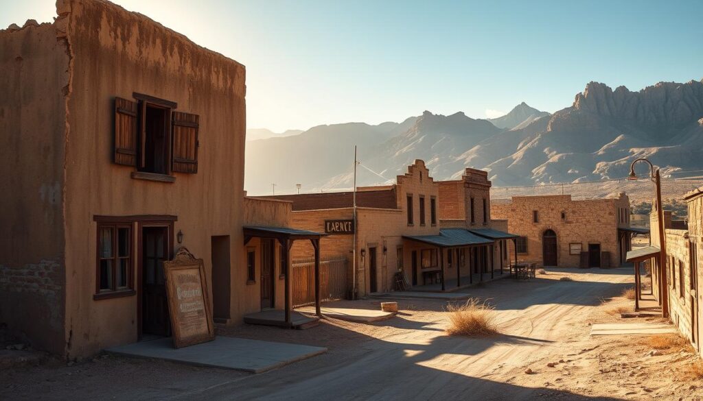 A weathered, abandoned town nestled in the rugged terrain of the Chihuahuan Desert, Terlingua Ghost Town stands as a testament to the resilience and solitude of the American Southwest. Sunlight filters through the crumbling adobe walls, casting long shadows across the dusty streets. Dilapidated buildings, once bustling with life, now stand silent, their windows like soulless eyes peering into the past. In the distance, the towering presence of the surrounding mountains looms, creating a sense of isolation and timelessness. The mood is one of haunting beauty, a place where the ghosts of the past seem to linger, inviting the viewer to explore and uncover the stories hidden within its faded walls.