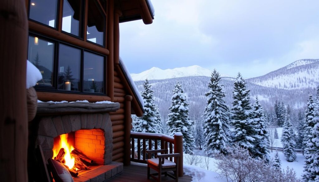 A cozy cabin nestled in the heart of Taos Ski Valley, surrounded by the majestic Sangre de Cristo Mountains. The warm glow of the fireplace casts a soft light through the large picture windows, inviting you to curl up and take in the breathtaking winter landscape. Snow-capped peaks rise in the distance, while a fresh dusting of powder covers the pine trees and glitters in the afternoon sunlight. The cabin's rustic charm and inviting atmosphere evoke a sense of tranquility and romance, perfectly capturing the spirit of a high desert getaway in New Mexico. A cozy cabin nestled in the heart of Taos Ski Valley, surrounded by the majestic Sangre de Cristo Mountains. The warm glow of the fireplace casts a soft light through the large picture windows, inviting you to curl up and take in the breathtaking winter landscape. Snow-capped peaks rise in the distance, while a fresh dusting of powder covers the pine trees and glitters in the afternoon sunlight. The cabin's rustic charm and inviting atmosphere evoke a sense of tranquility and romance, perfectly capturing the spirit of a high desert getaway in New Mexico.