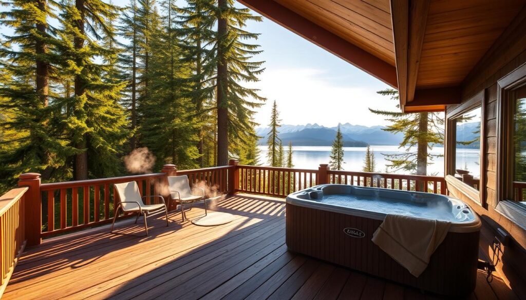 A cozy cabin nestled in the lush Girdwood wilderness, its expansive deck overlooking the serene Turnagain Arm. Warm sunlight filters through towering spruce trees, casting a golden glow on the weathered wood and inviting outdoor furniture. In the distance, the majestic Chugach Mountains rise, their snow-capped peaks reflected in the calm waters. A hot tub steams on the deck, beckoning guests to unwind and soak in the breathtaking scenery. Hiking trails wind through the surrounding forest, promising adventures and exploration. This peaceful oasis offers the perfect blend of ski-side convenience and nature's tranquility. A cozy cabin nestled in the lush Girdwood wilderness, its expansive deck overlooking the serene Turnagain Arm. Warm sunlight filters through towering spruce trees, casting a golden glow on the weathered wood and inviting outdoor furniture. In the distance, the majestic Chugach Mountains rise, their snow-capped peaks reflected in the calm waters. A hot tub steams on the deck, beckoning guests to unwind and soak in the breathtaking scenery. Hiking trails wind through the surrounding forest, promising adventures and exploration. This peaceful oasis offers the perfect blend of ski-side convenience and nature's tranquility.