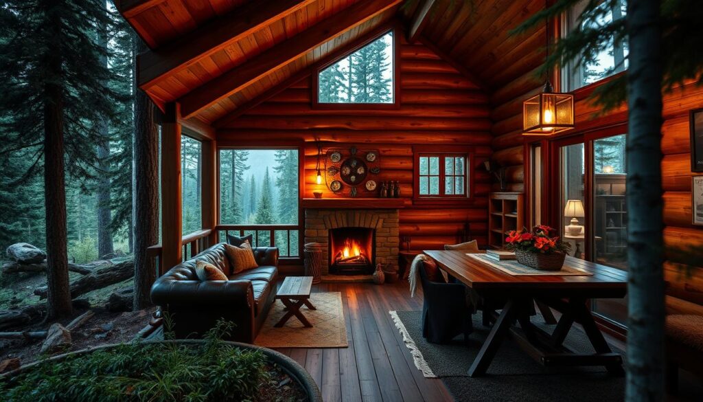 A cozy trailside retreat nestled in the heart of Whitefish Mountain, surrounded by towering pines and a carpet of lush greenery. The rustic cabin's warm wood exterior blends seamlessly with the natural landscape, inviting hikers and adventurers to step inside and bask in the tranquility. Soft light filters through the large windows, casting a gentle glow over the inviting interior - a plush leather sofa, a crackling fireplace, and a wooden dining table perfect for sharing stories. The scene evokes a sense of remote seclusion, a hidden sanctuary where one can escape the stresses of daily life and immerse themselves in the serene beauty of the great outdoors. A cozy trailside retreat nestled in the heart of Whitefish Mountain, surrounded by towering pines and a carpet of lush greenery. The rustic cabin's warm wood exterior blends seamlessly with the natural landscape, inviting hikers and adventurers to step inside and bask in the tranquility. Soft light filters through the large windows, casting a gentle glow over the inviting interior - a plush leather sofa, a crackling fireplace, and a wooden dining table perfect for sharing stories. The scene evokes a sense of remote seclusion, a hidden sanctuary where one can escape the stresses of daily life and immerse themselves in the serene beauty of the great outdoors.